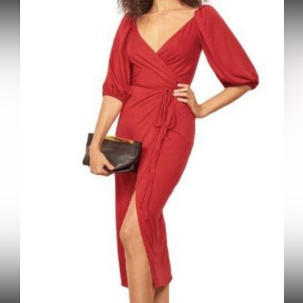 Reformation Calabra Red Wrap Dress